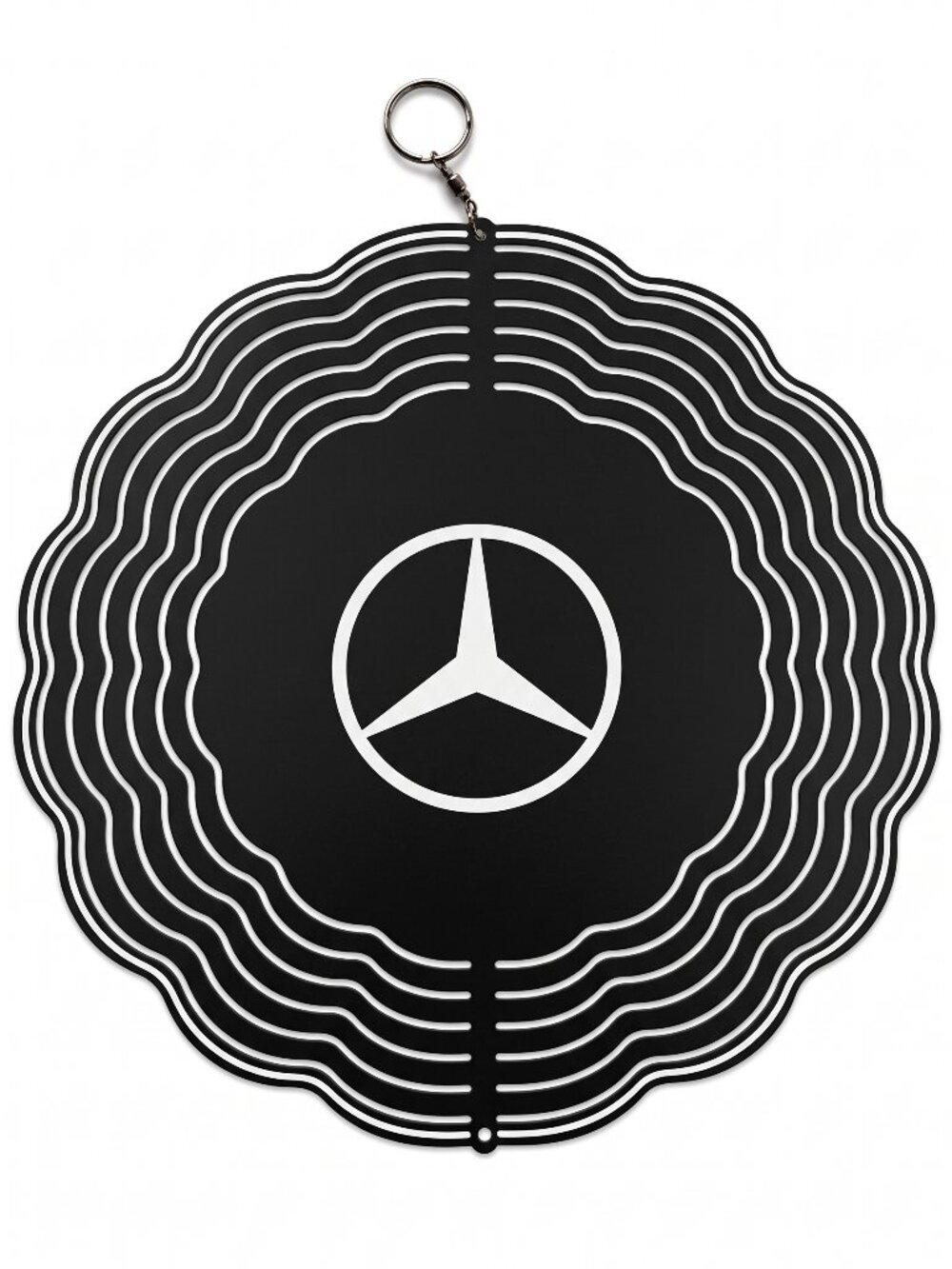 10" Mercedes-Benz Star Kinetic Wind Spinner - Black Metal Hanging Yard Decor
